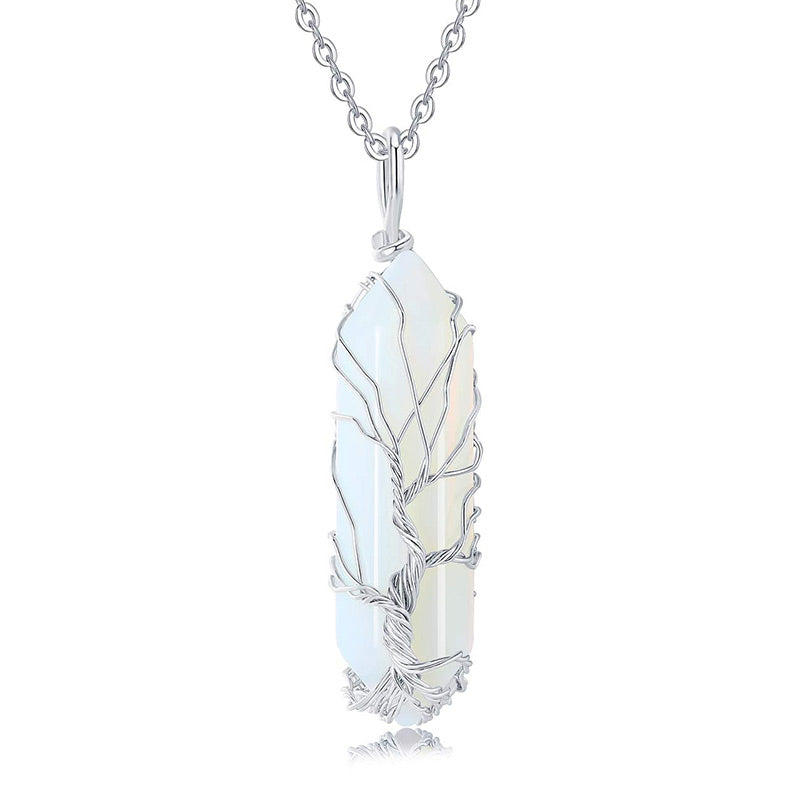 Stylish Crystal with Tree of Life Gemstone Necklace - Elara-Opal-State of Style