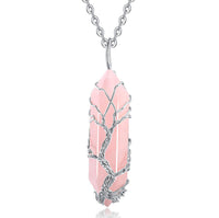 Stylish Crystal with Tree of Life Gemstone Necklace - Elara-Rose quartz-State of Style