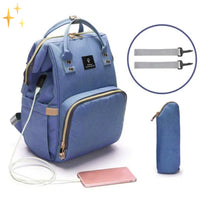 Stylish Diaper Bag Backpack with USB Charger – ParentPack-Blue-State of Style