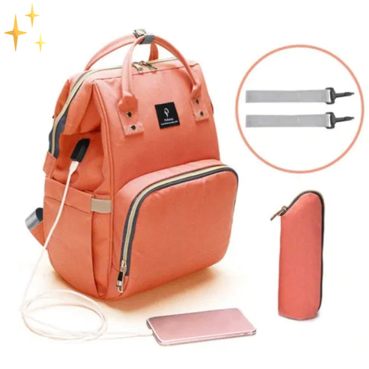 Stylish Diaper Bag Backpack with USB Charger – ParentPack-Orange-State of Style