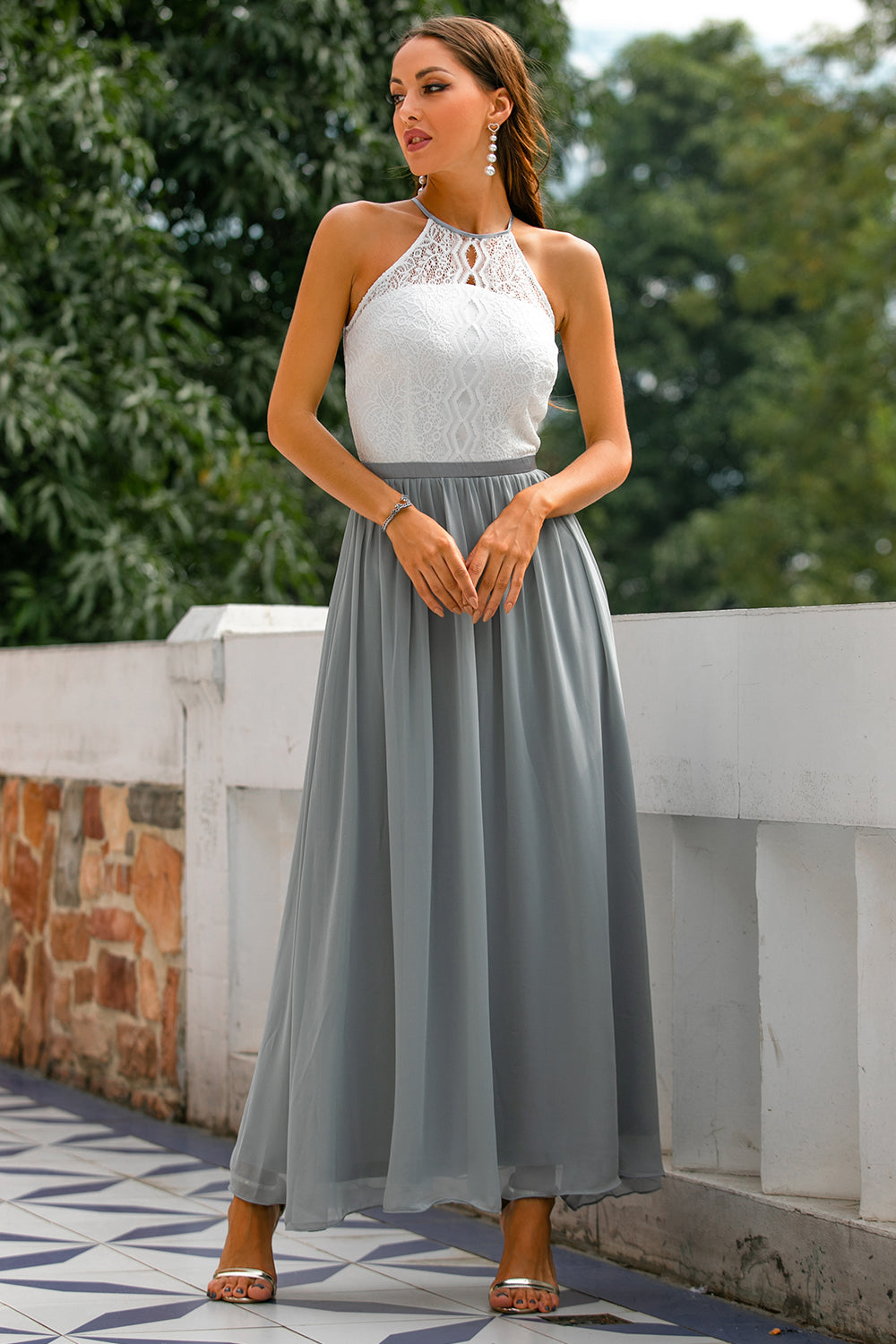 Stylish Dress for Wedding Guests with Open Back - Isabella-Light Grey-AU4-State of Style