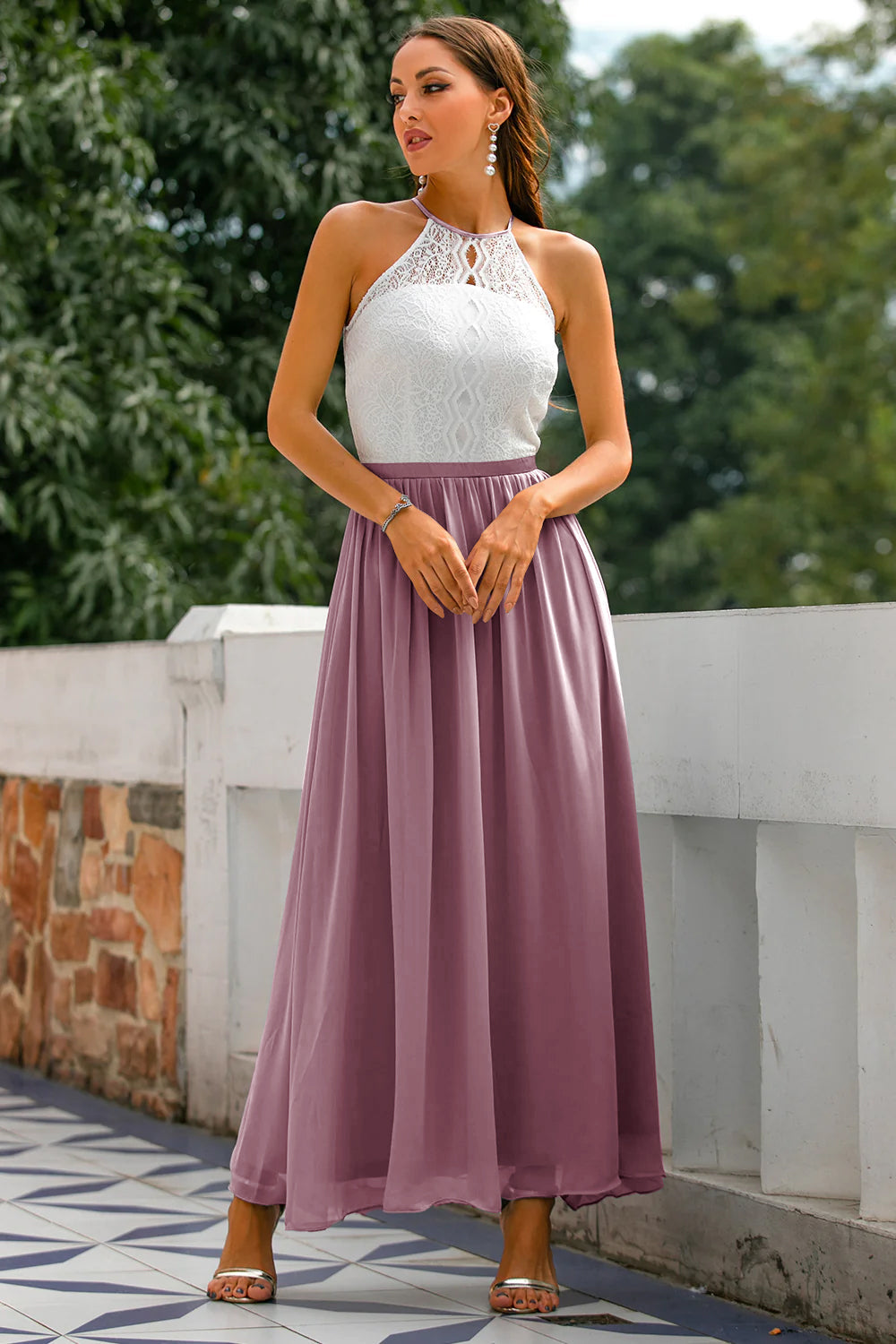 Stylish Dress for Wedding Guests with Open Back - Isabella-Vintage Mauve-AU4-State of Style
