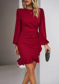 Stylish Dress with Long Sleeves - Elise-Red-S-State of Style