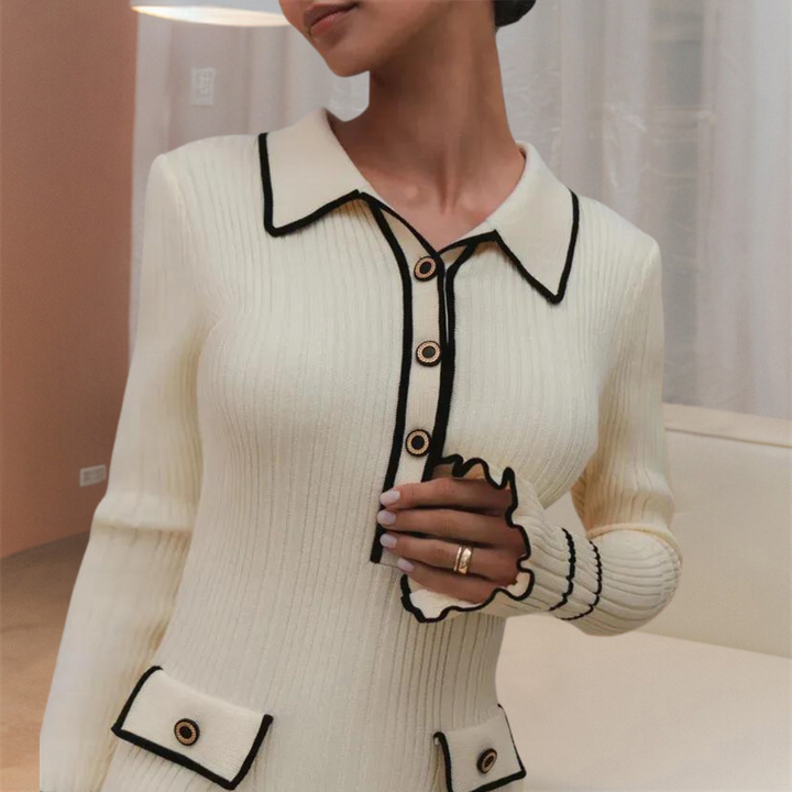 Stylish Dress with Long Sleeves - Lina-Beige-XS-State of Style