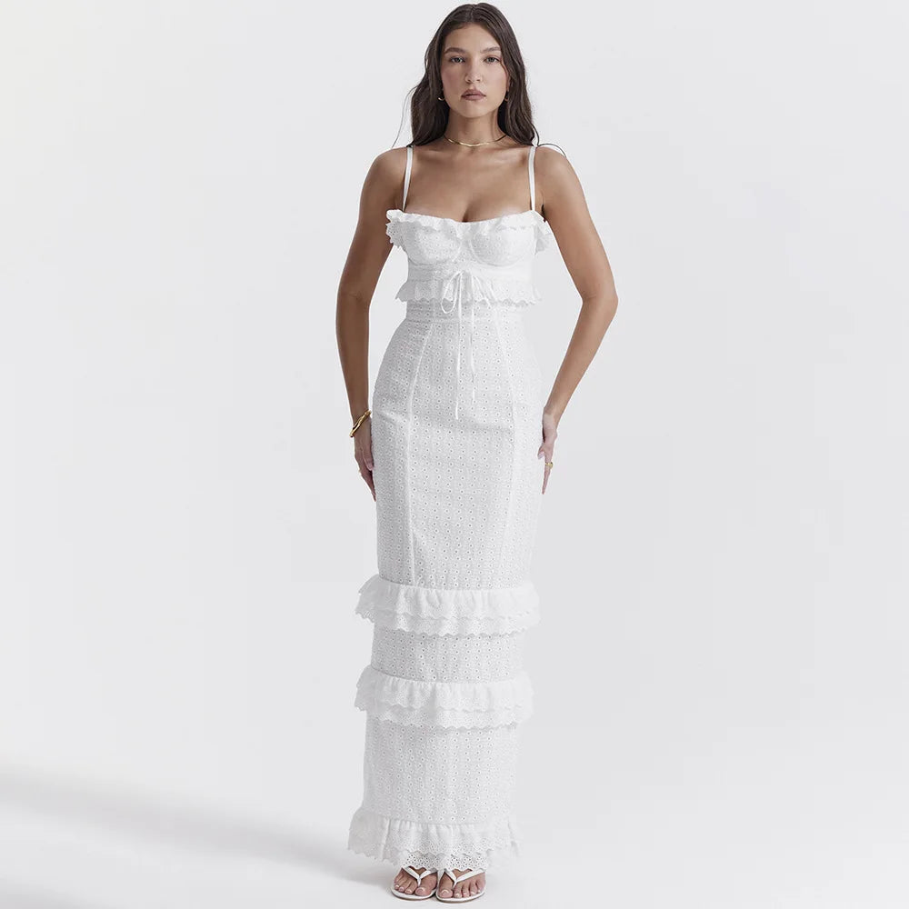 Stylish Embroidered Camisole Maxi Dress in White - Alina-XS-State of Style