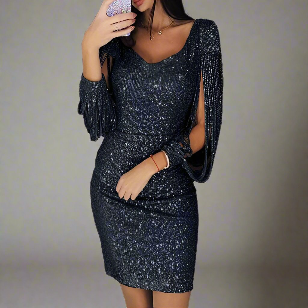 Stylish Evening Dress with Sequins - Oreana-Black-S-State of Style