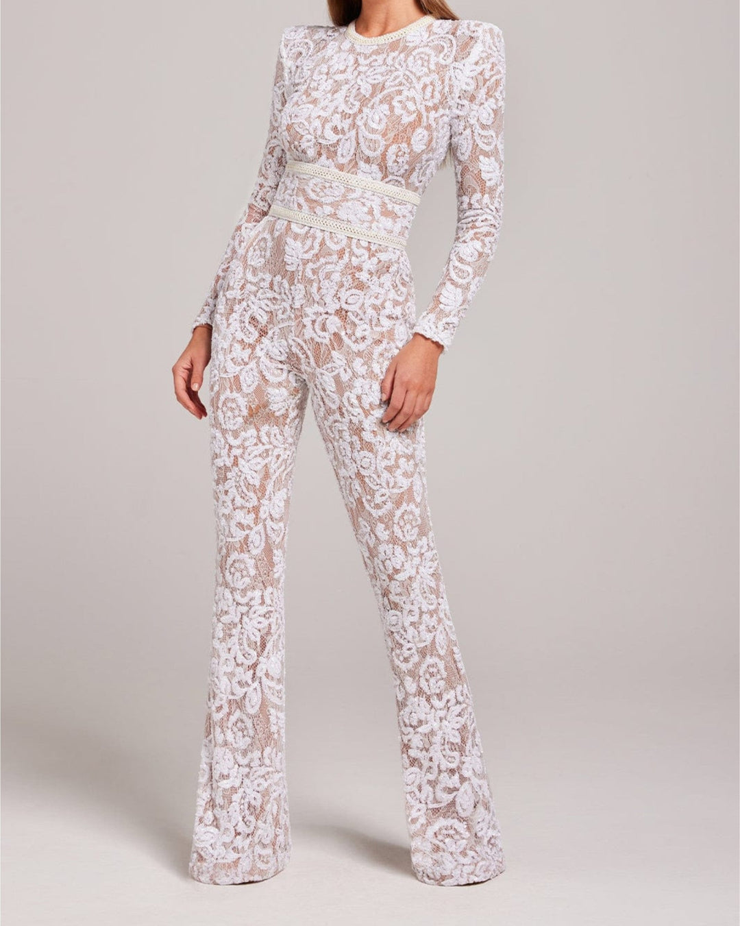 Stylish Evening Jumpsuit with V-neck - Juliette-White-S-State of Style