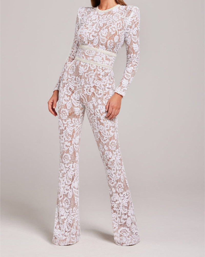 Stylish Evening Jumpsuit with V-neck - Juliette-White-S-State of Style