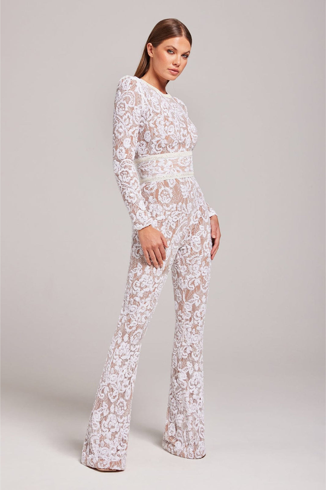Stylish Evening Jumpsuit with V-neck - Juliette-White-S-State of Style