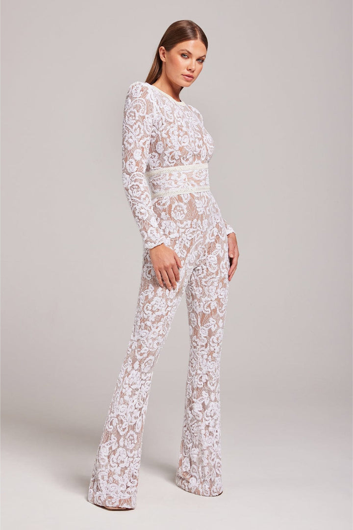 Stylish Evening Jumpsuit with V-neck - Juliette-White-S-State of Style