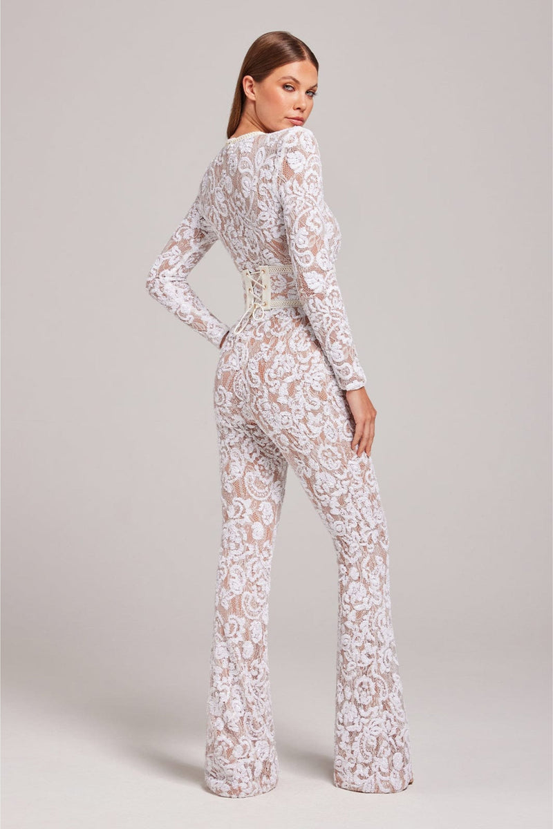 Stylish Evening Jumpsuit with V-neck - Juliette-White-S-State of Style