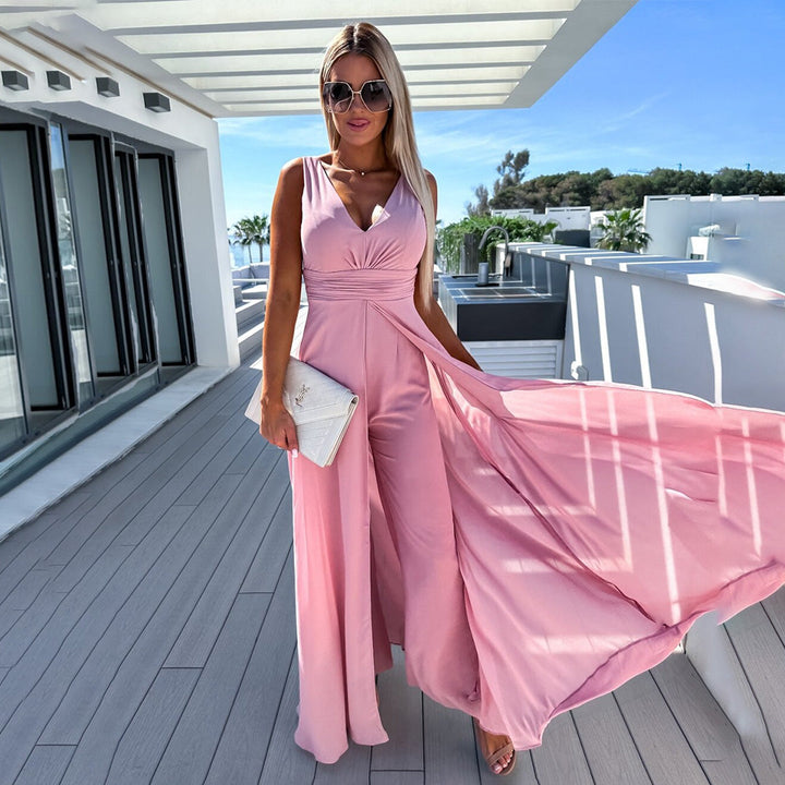 Stylish festive ladies' jumpsuit with dress look – Lorena-Pink-S-State of Style