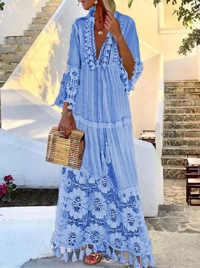Stylish figure-hugging lace dress for women – Elina-Blue-S-State of Style