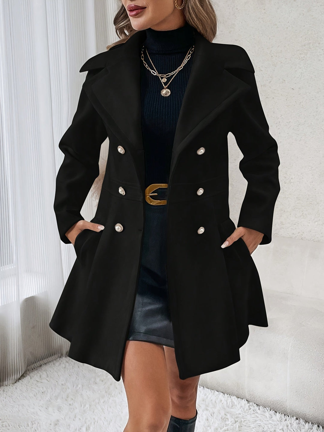 Stylish Flare Coat with Double-Breasted Buttons - Isadora-White-S-State of Style