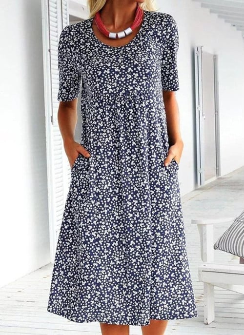 Stylish Floral Print Dress - Eva | The Perfect Light Summer Dress!-Dark blue-S-State of Style