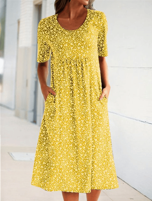 Stylish Floral Print Dress - Eva | The Perfect Light Summer Dress!-Yellow-S-State of Style