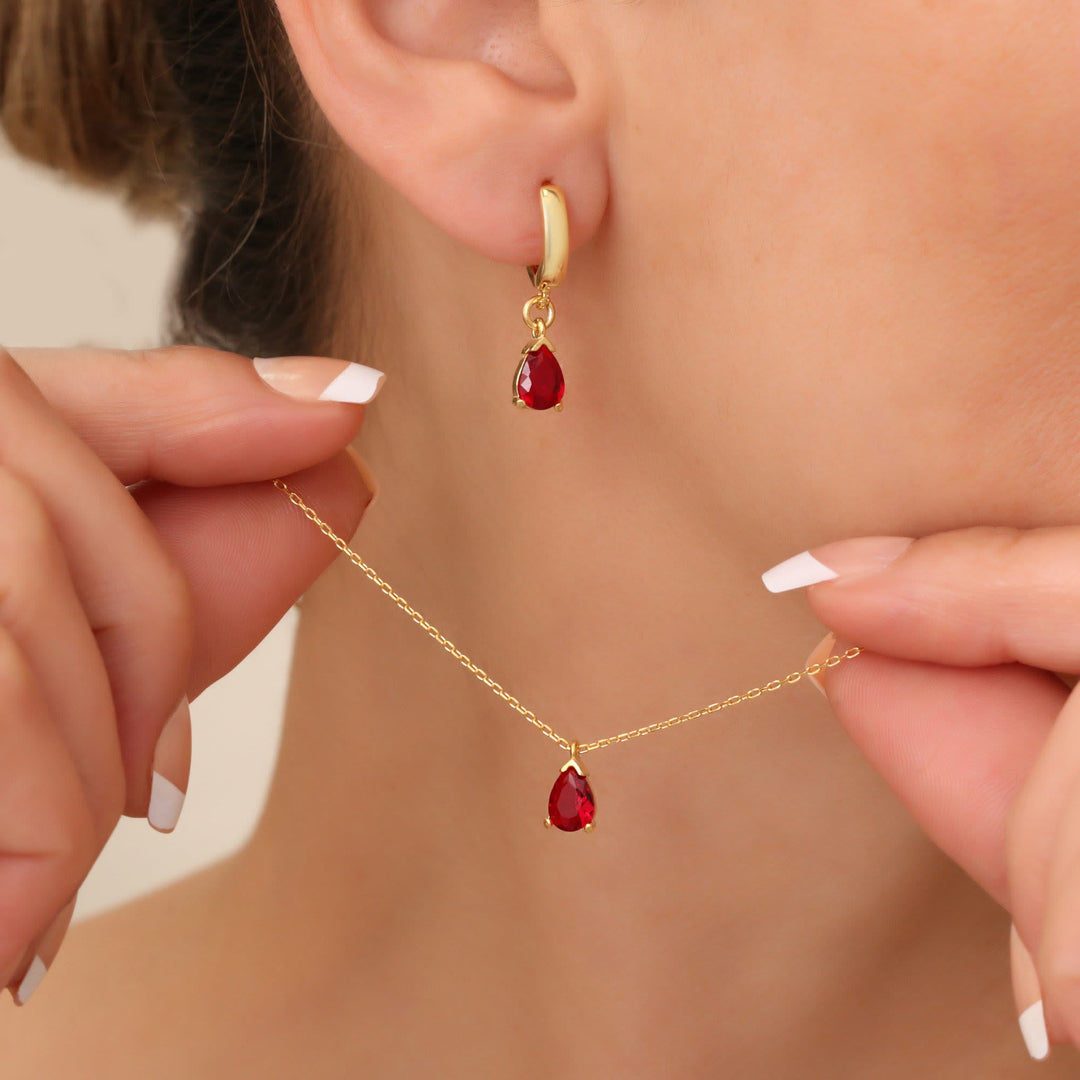 Stylish Garnet Birthstone Jewellery Set - Liora-Earrings + Necklace Set-State of Style