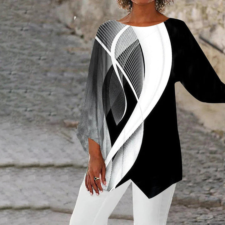 Stylish Geometric Long Sleeve Tunic - Aurora-Black and White-S-State of Style