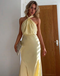 Stylish halterneck maxi dress for women with waist definition – Yara-XS-State of Style