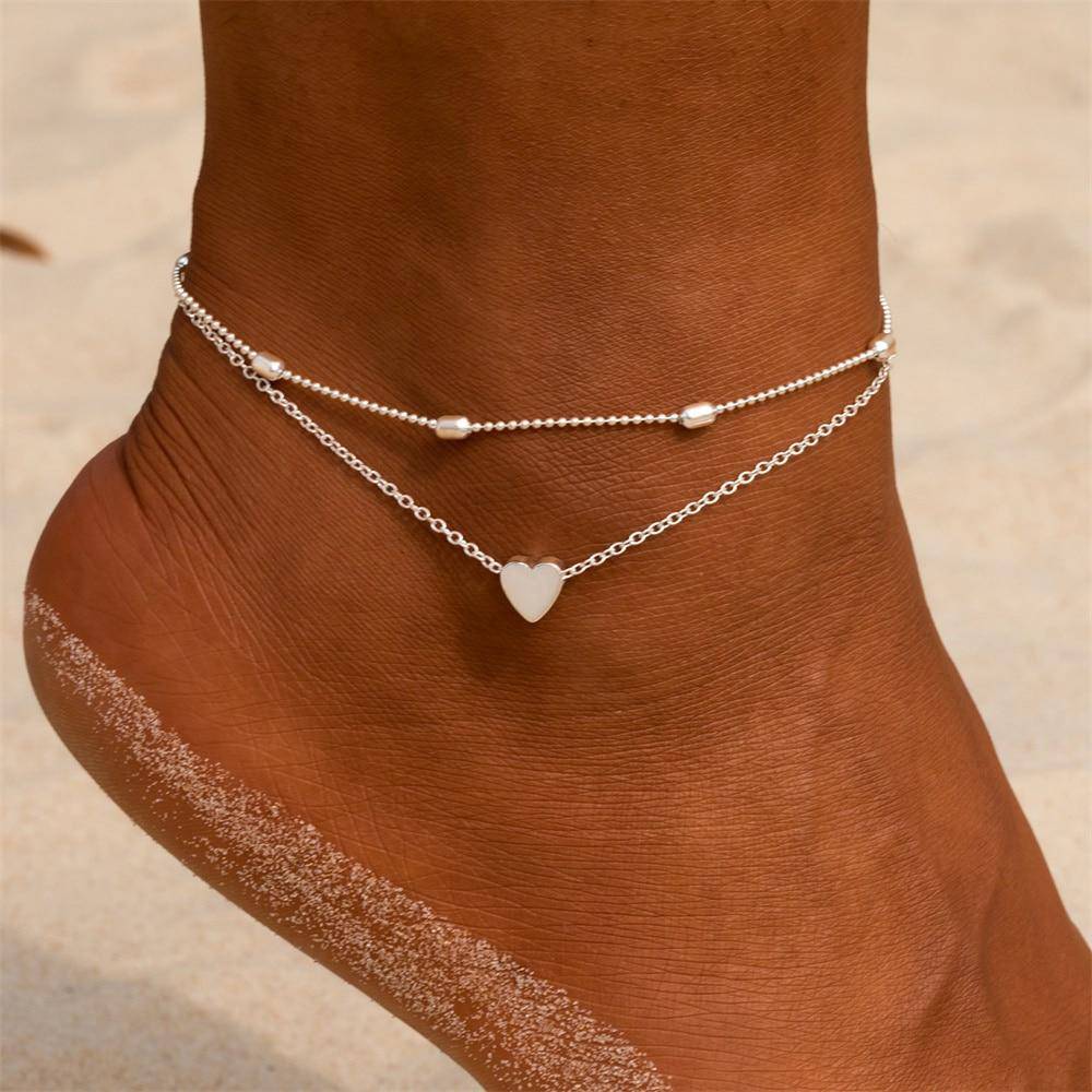 Stylish Heart Ankle Bracelet – Fiora-Silver-State of Style
