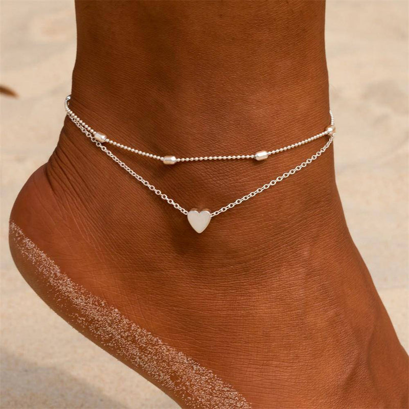 Stylish Heart Ankle Bracelet – Fiora-Silver-State of Style