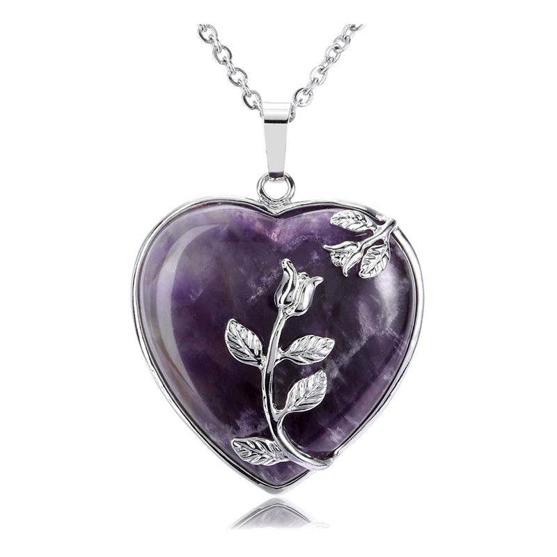Stylish Heart-Shaped Rose Gemstone Necklace - Amara-Amethyst-State of Style