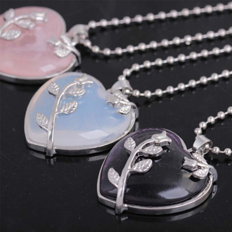 Stylish Heart-Shaped Rose Gemstone Necklace - Amara-Rose Quartz-State of Style