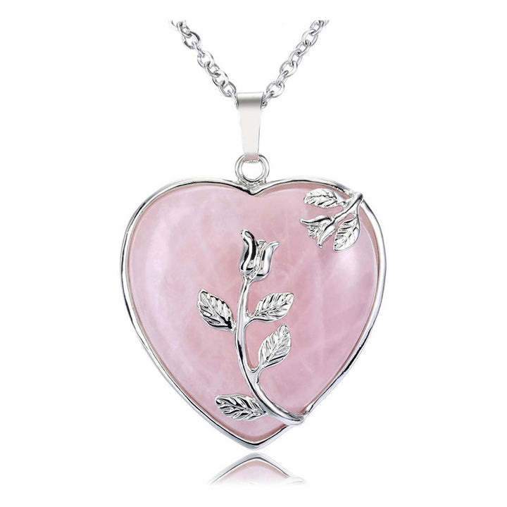 Stylish Heart-Shaped Rose Gemstone Necklace - Amara-Rose Quartz-State of Style