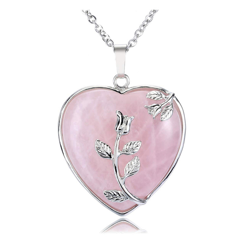 Stylish Heart-Shaped Rose Gemstone Necklace - Amara-Rose Quartz-State of Style