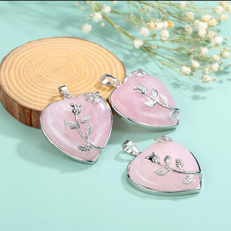 Stylish Heart-Shaped Rose Gemstone Necklace - Amara-Rose Quartz-State of Style