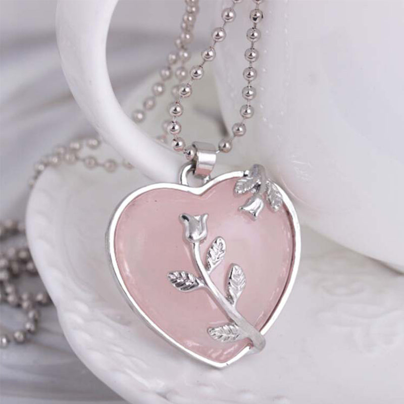Stylish Heart-Shaped Rose Gemstone Necklace - Amara-Rose Quartz-State of Style