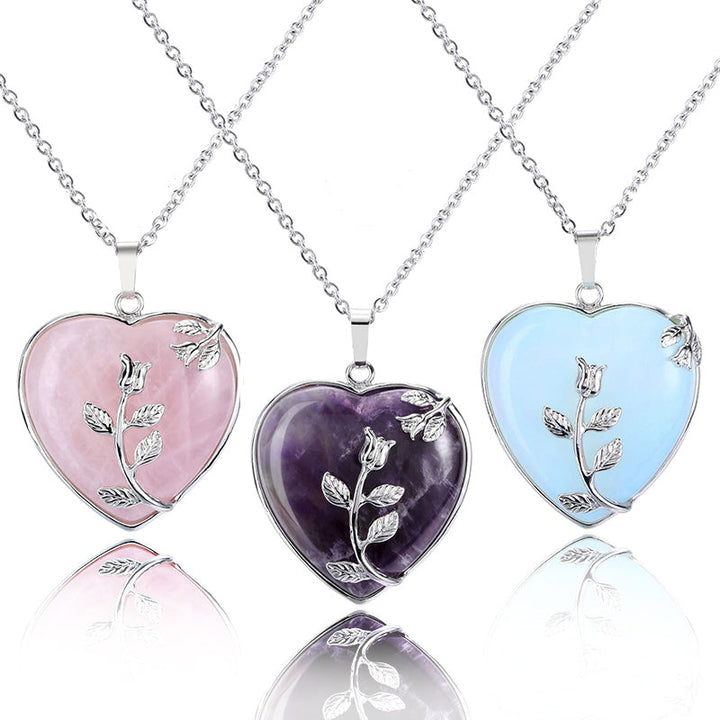 Stylish Heart-Shaped Rose Gemstone Necklace - Amara-Rose Quartz-State of Style