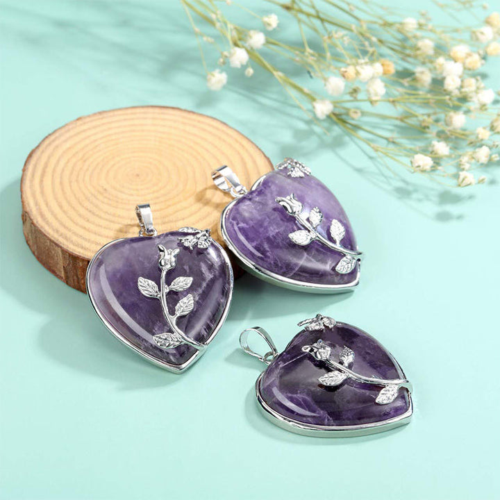 Stylish Heart-Shaped Rose Quartz Necklace - Amara-Rose quartz-State of Style