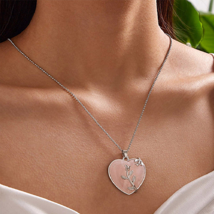 Stylish Heart-Shaped Rose Quartz Necklace - Amara-Rose quartz-State of Style