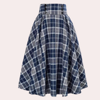 Stylish High-Waist A-Line Skirt with Check Pattern - Maëlle-Blue-XS-State of Style