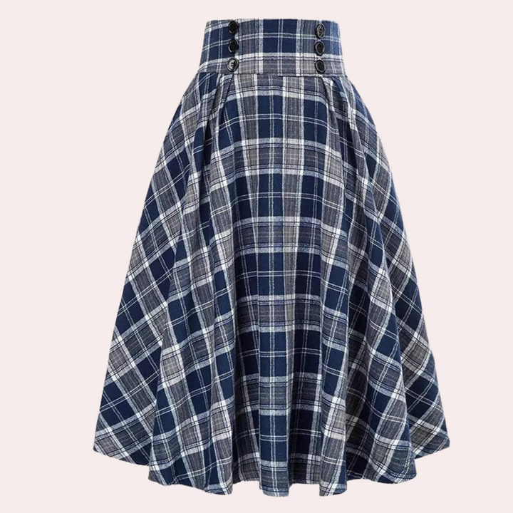 Stylish High-Waist A-Line Skirt with Check Pattern - Maëlle-Blue-XS-State of Style
