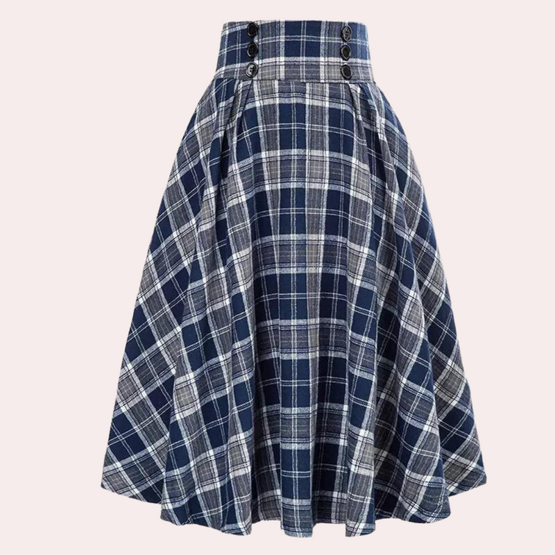 Stylish High-Waist A-Line Skirt with Check Pattern - Maëlle-Blue-XS-State of Style