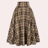 Stylish High-Waist A-Line Skirt with Check Pattern - Maëlle-Brown-XS-State of Style