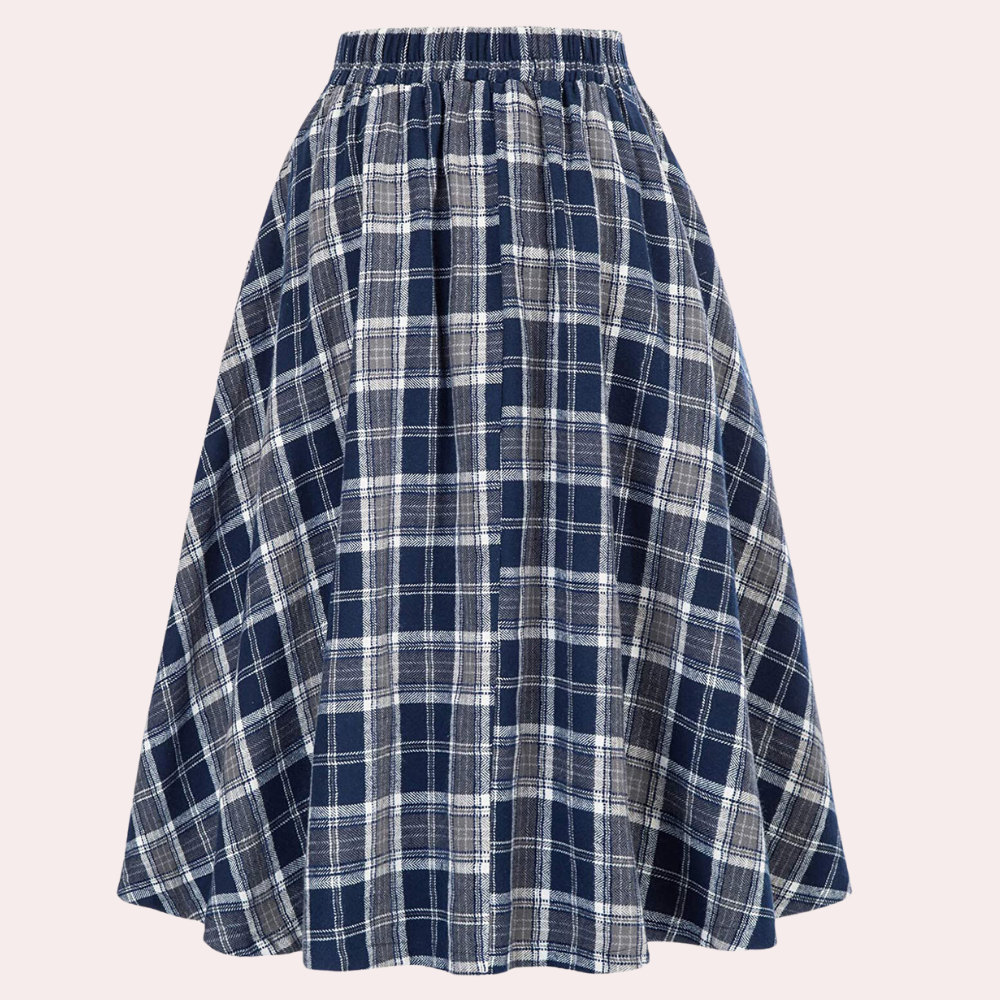 Stylish High-Waist A-Line Skirt with Check Pattern - Maëlle-Brown-XS-State of Style