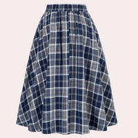 Stylish High-Waist A-Line Skirt with Check Pattern - Maëlle-Brown-XS-State of Style