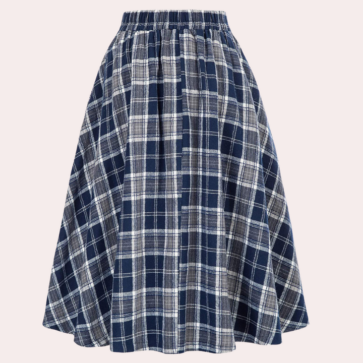 Stylish High-Waist A-Line Skirt with Check Pattern - Maëlle-Brown-XS-State of Style