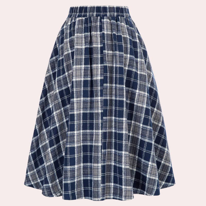 Stylish High-Waist A-Line Skirt with Check Pattern - Maëlle-Brown-XS-State of Style