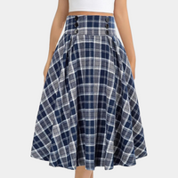 Stylish High-Waist A-Line Skirt with Check Pattern - Maëlle-Brown-XS-State of Style