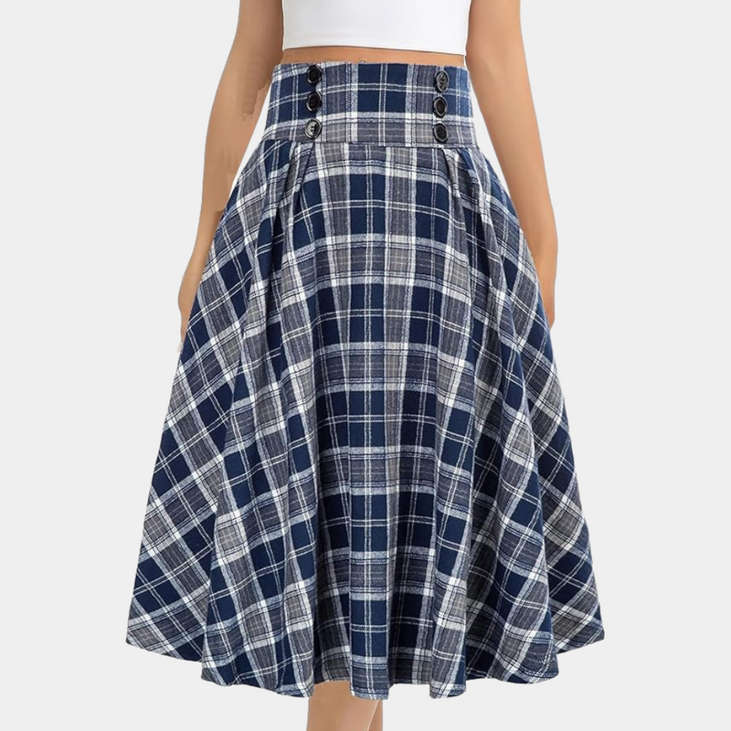 Stylish High-Waist A-Line Skirt with Check Pattern - Maëlle-Brown-XS-State of Style
