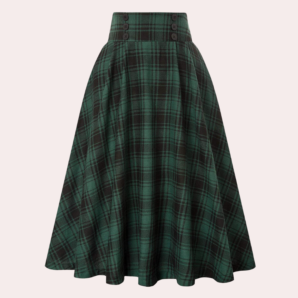 Stylish High-Waist A-Line Skirt with Check Pattern - Maëlle-Green-XS-State of Style