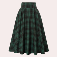 Stylish High-Waist A-Line Skirt with Check Pattern - Maëlle-Green-XS-State of Style
