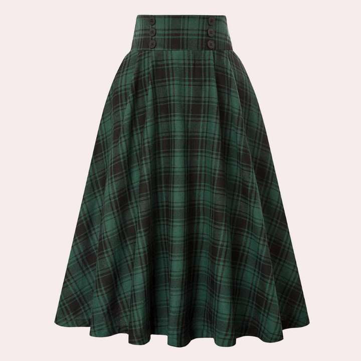 Stylish High-Waist A-Line Skirt with Check Pattern - Maëlle-Green-XS-State of Style