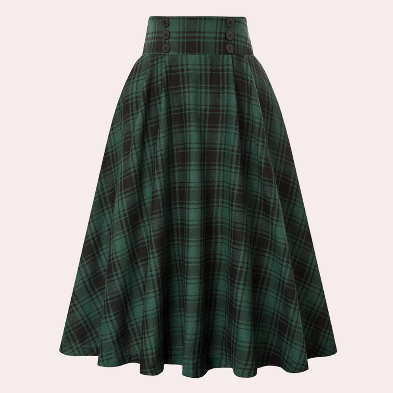 Stylish High-Waist A-Line Skirt with Check Pattern - Maëlle-Green-XS-State of Style