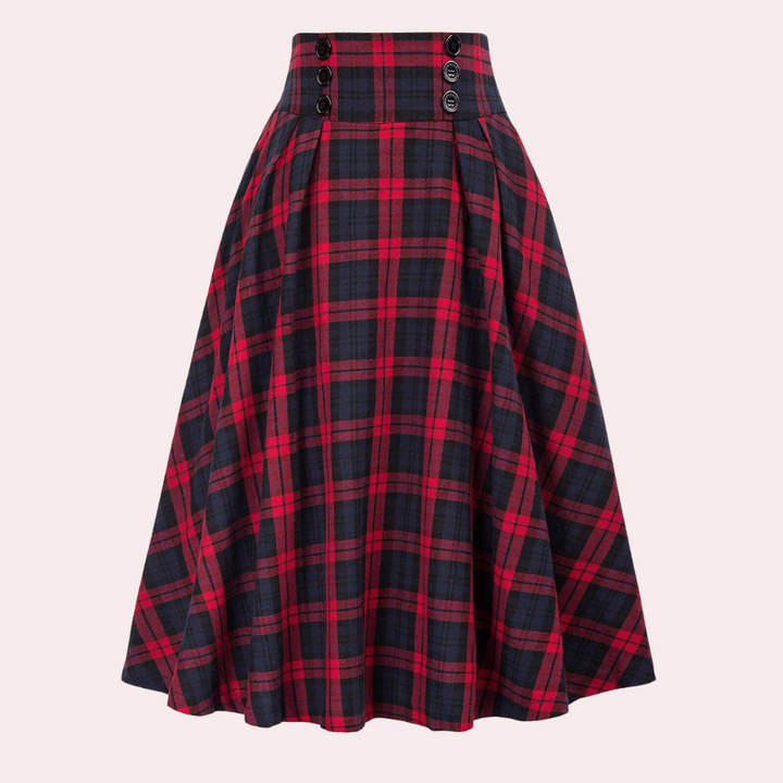 Stylish High-Waist A-Line Skirt with Check Pattern - Maëlle-Red-XS-State of Style