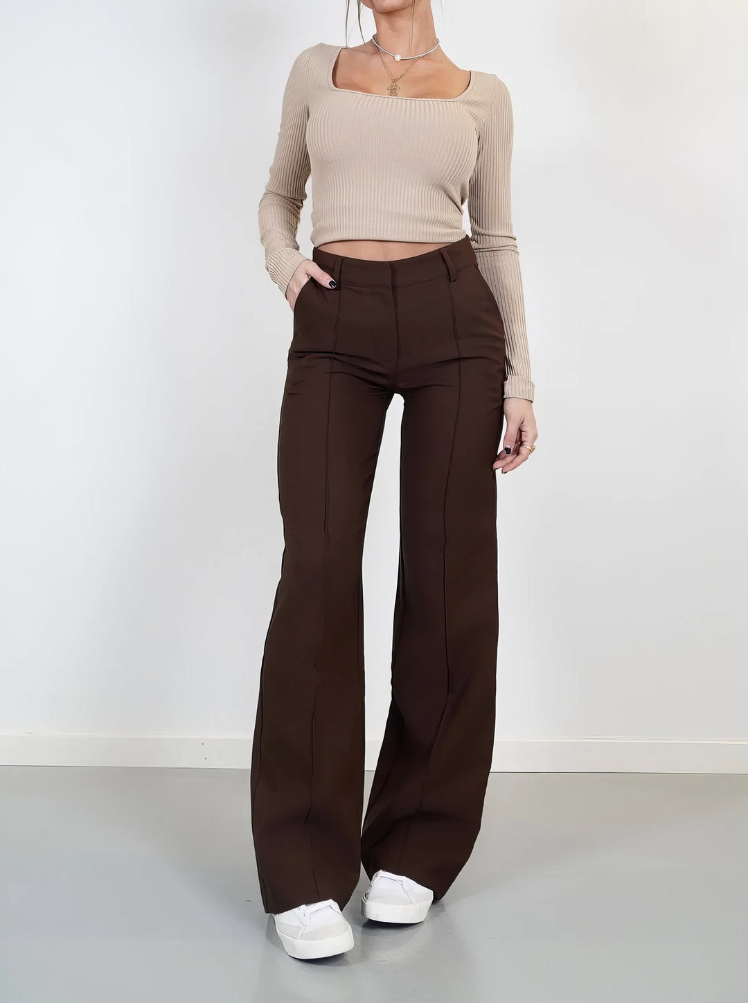 Stylish High-Waisted Pants - Luna-Brown-S-State of Style